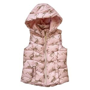 H&M Girls Kids Light Pink Cheetah Puff Vest with a Detachable Hood Size 6X/7